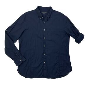 John Varvatos Shirt Mens XL Extra Large Navy Cotton Long Tab Sleeve Button Down